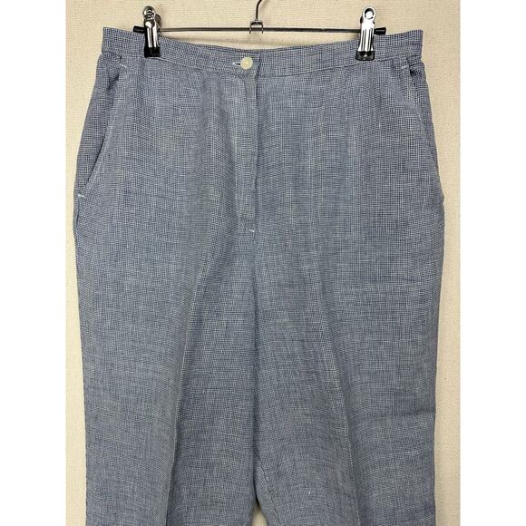 Talbots Size 12 100% Irish Linen Crop Pants Blue White Checked Beach Preppy - Picture 2 of 13